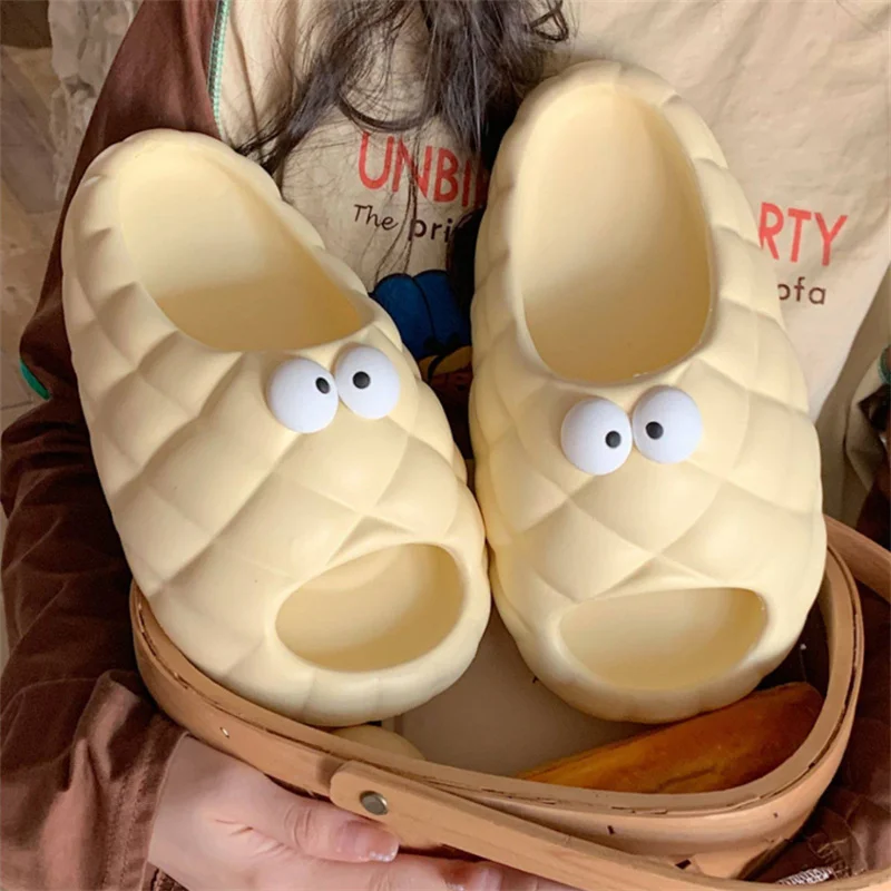 

2023 Cartoon Cute Pineapple Bread Women Slippers Personality Home Soft Sandals Thick Bottom EVA Summer Word Slippers for Women
