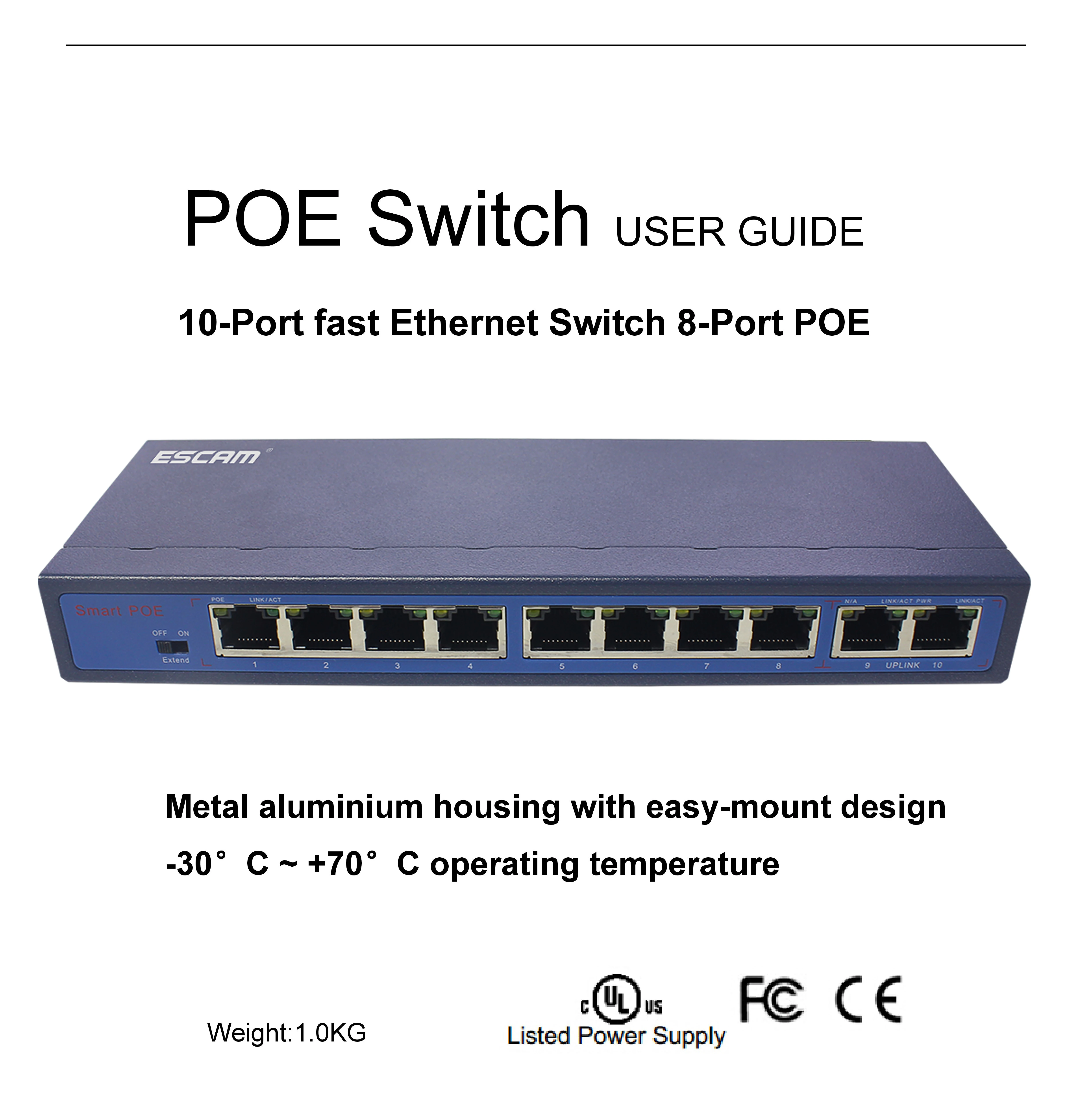 ESCAM 8+2Channel Fast Ethernet POE Switch for Network POE IP Cameras Spliter enlarge
