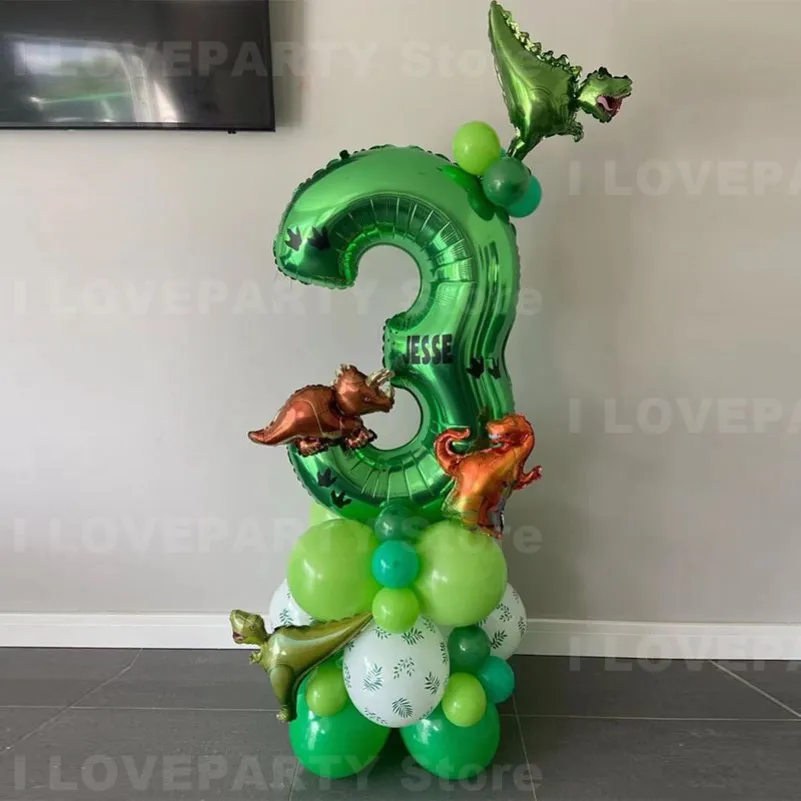 

19pcs Jungle Dinosaur Party Balloons Set Mini Dinosaur Balloon Green number Ballon Kids 1 2 3 4 5 Year Birthday Party Decoration