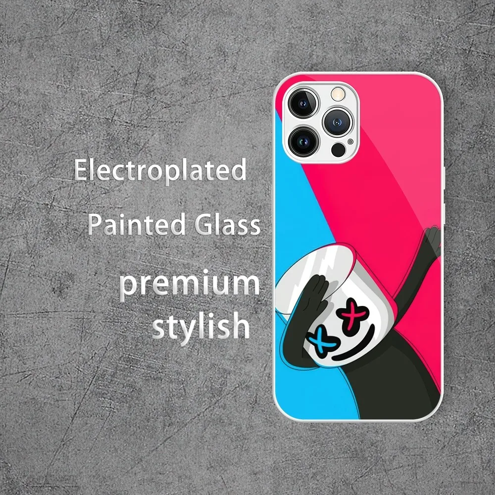 Чехол для телефона DJ M-MARSHMELLO с гальваническим окрашенным стеклом iPhone 13 12 14 11 Plus Pro