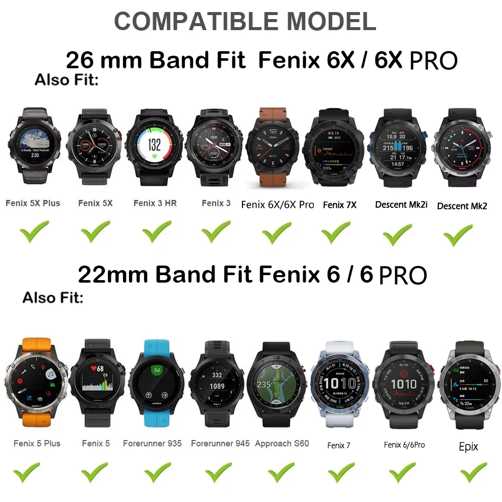 Ремешок силиконовый для Garmin Fenix 7 7X 5 5X Plus 6 6X Pro быстросъемный браслет наручных