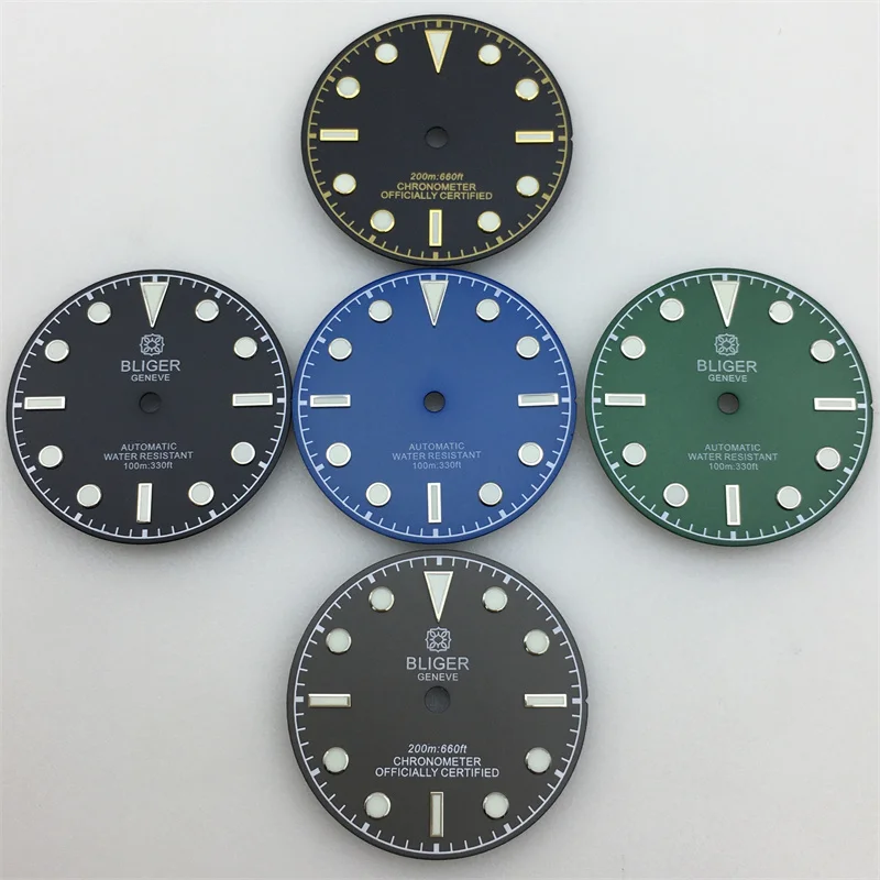 

29mm sterile watch dial Black blue green grey luminous fit NH34 NH35 NH36 ETA2824 2836 PT5000 Mingzhu DG Miyota Series movement