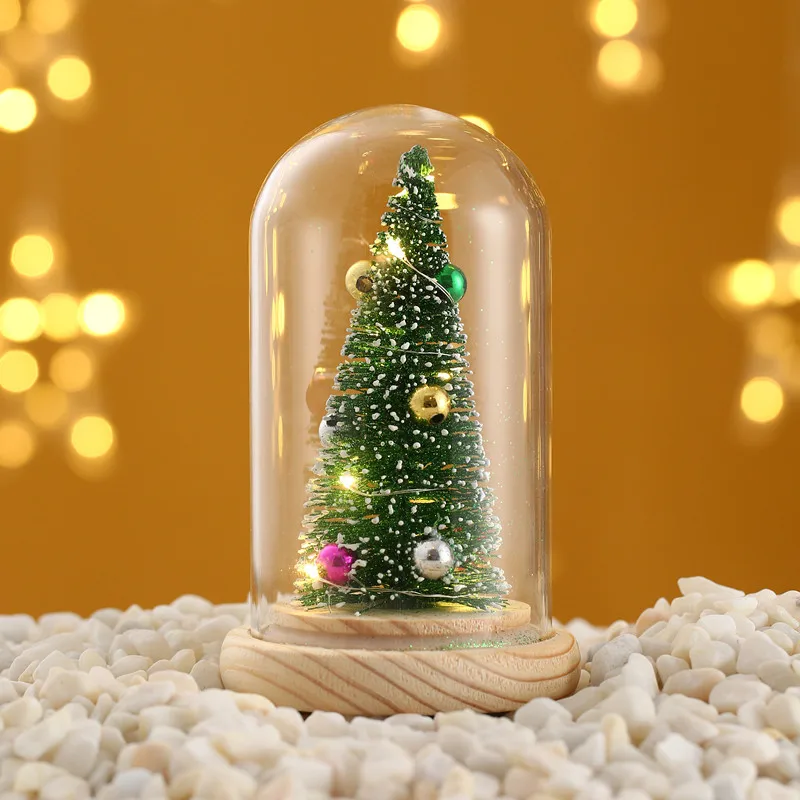 

Christmas Ornaments Set Tower Shaped Glass Xmas Tree Artificial Berries Pine Cone Decoration LED Lights,Table Decor Festive Gift