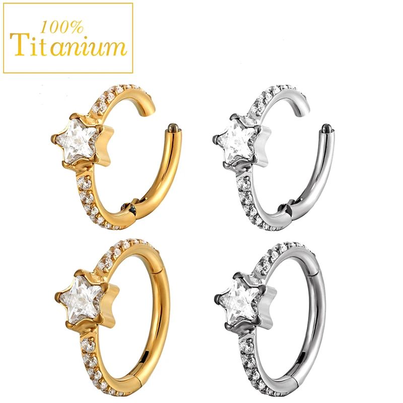 

Septum Piercing Earrings G23 Titanium Hinged Segment Clicker Hoop Center Star Zircon Nose Rings Conch Tragus Helix Body Jewelry