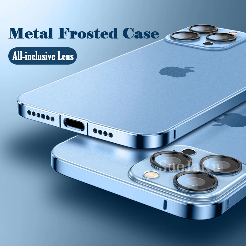 

Ультратонкий металлический матовый чехол для телефона iphone 14 13 12 Pro Max, рамка из алюминиевого сплава, прозрачная матовая защитная задняя крышка из поликарбоната