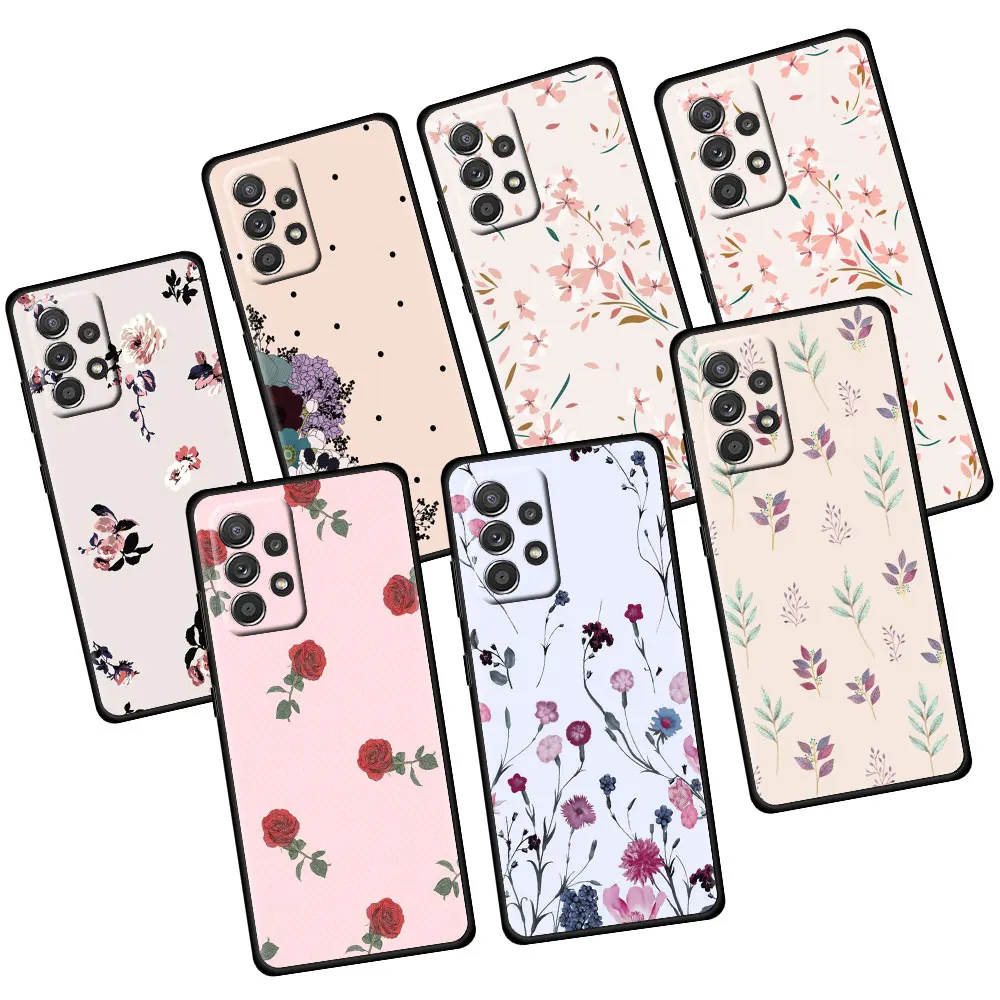 

Watercolor Buds Leaves Vintage Floral Cell Fashion Black Silicone Case Funda for Samsung Galaxy A51 A50 A12 A72 A52 A21s A32