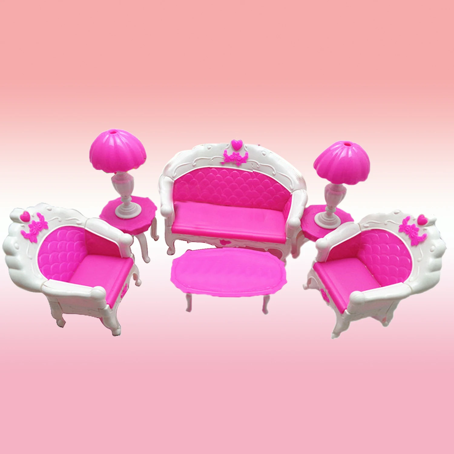 

6PCS Mini Dollhouse Plastic Sofa Chair Couch Desk Lamp Miniature Living Room Furniture Accessories for Barbies Doll Toys