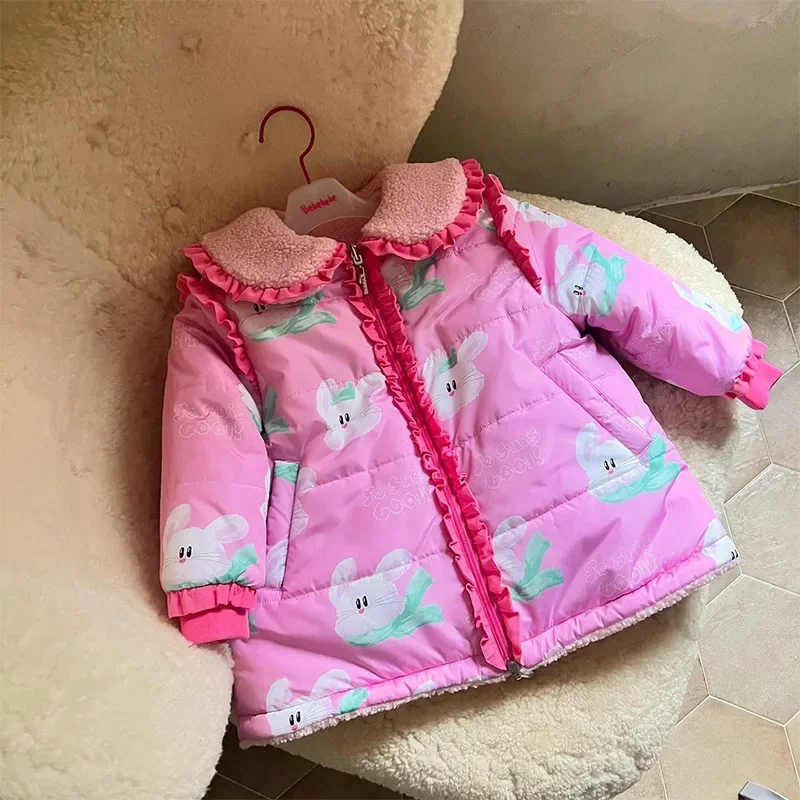 Корейская зимняя детская верхняя одежда 2024 милые теплые пальто из овечьей шерсти