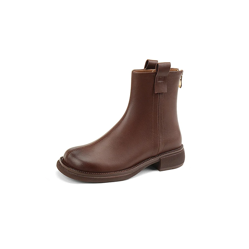 

2022 new Autumn and winter Women ankle boots natural leather plus size 22-26.5cm cowhide upper back zipper platform boots