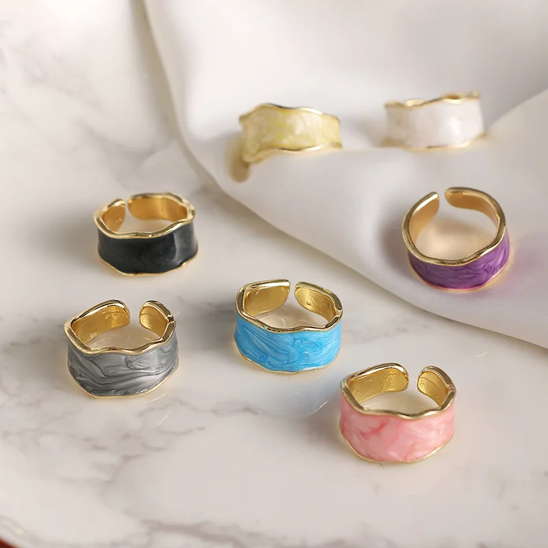 

Fashion Rings For Women Female Vintage Temperament Purple Black White Enamel Adjustable Opening Rings Party Gifts