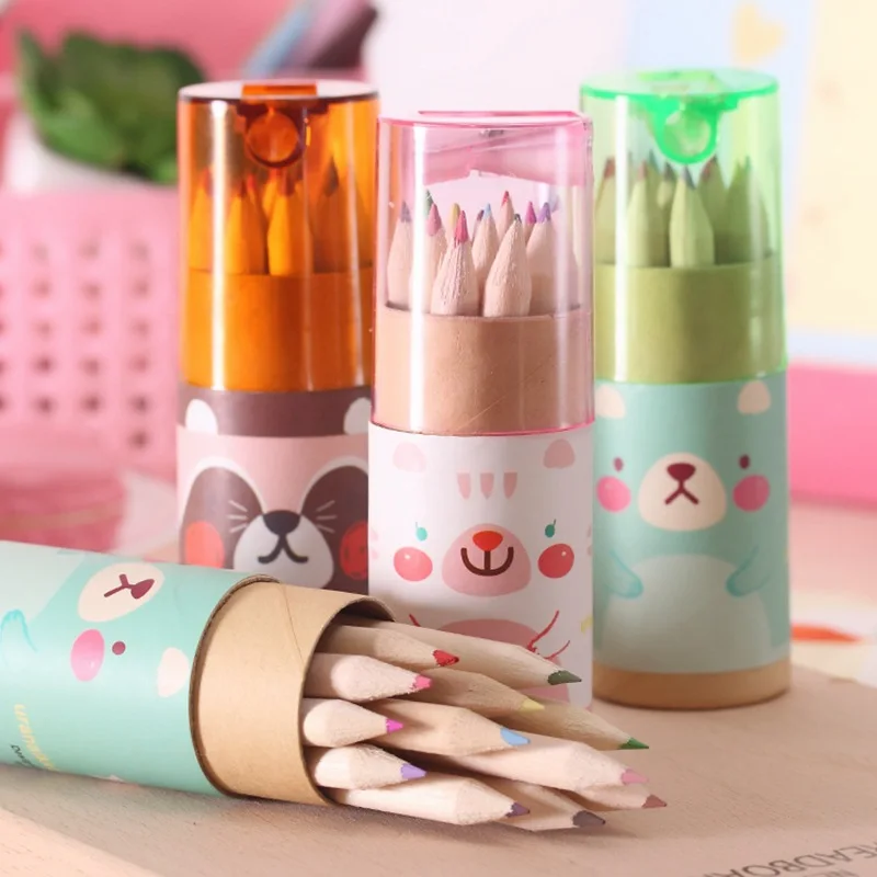 

12pcs Lovely Bear Mini Colored Pencil with Pencil Sharpener Kawaii Stationery Paint Draw Pencil for Kids Children Colored Pencil