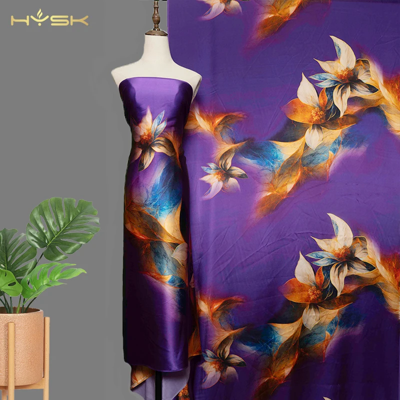HYSK Ткань Из 100% Чистого Шелка Crêpe De Chine С Цветочным Цифровым Принтом Charmeuse