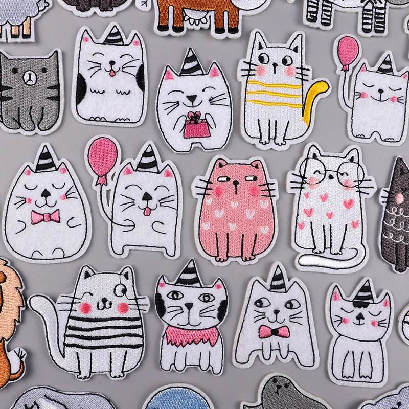 Нашивка С Вышивкой животных мультяшная/кошка патчи с утюгом для одежды DIY нашивки
