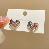 lovoacc cute rainbow shinning cz zircon heart shape stud earrings for women silver color metallic love earring korean jewelry