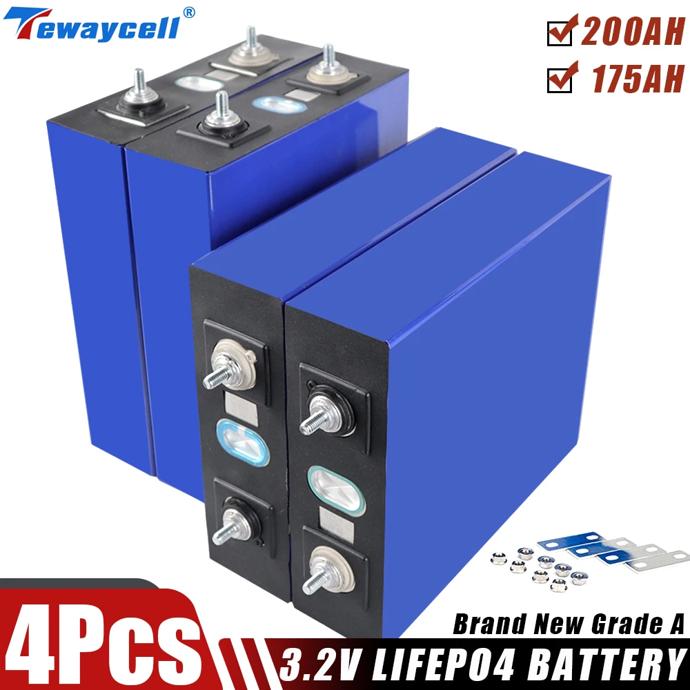 

4Pcs 175AH 200Ah Lifepo4 Batteries Recargable Battery 3.2V Grade A New cell Lithium Iron Phosphate Prismatic Solar EU US TAXFREE