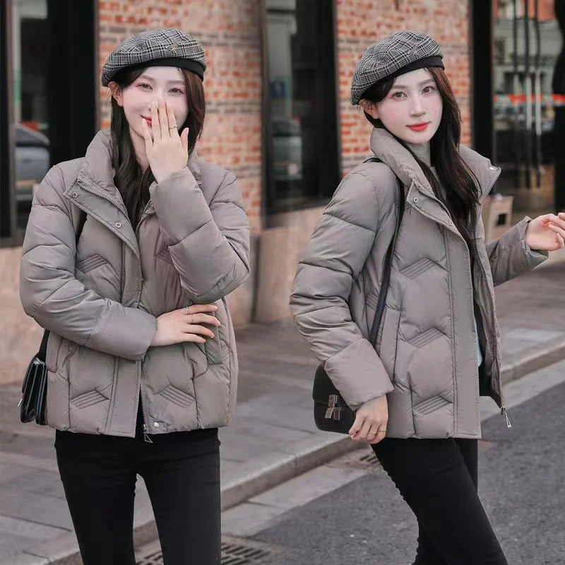 Женский пуховик с хлопковой подкладкой однотонный свободный в Корейском стиле
