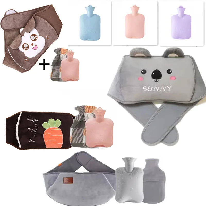 

2pcs1000ml Hot Water Bottle Bag Rubber or Warm Plush Pouch Waist Cover Belt with Cover Portable Hand Warmer Home Warming Product