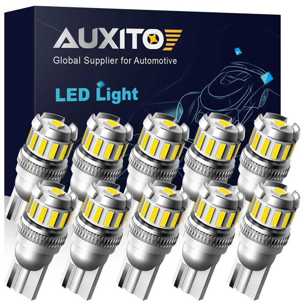 

AUXITO 10Pcs Canbus T10 LED Light White 194 168 W5W LED Bulb No Error Car Parking Position Side Marker Light Auto Interior Lamp