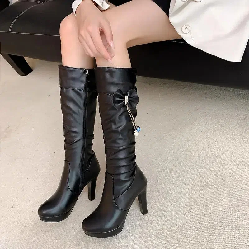 

Frauen Stiefel Women Fashion High Quality Black Pu Leather Autumn Knee High Long Boots Lady Casual White Boots Botas G6016