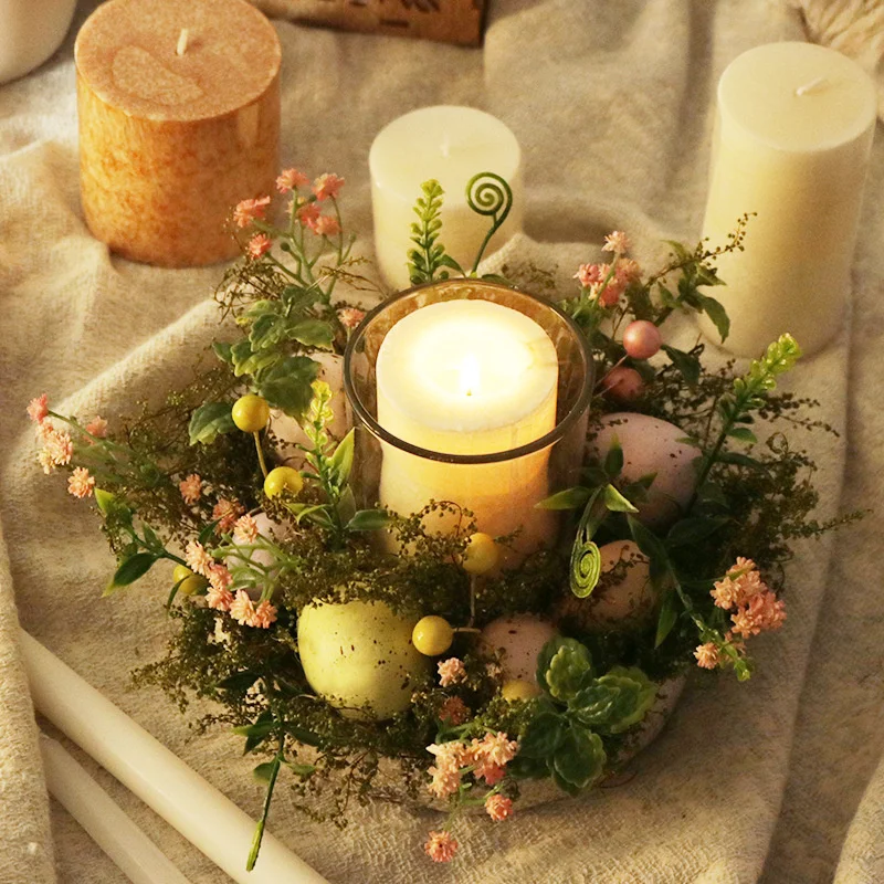 Candelabro de cristal de Pascua y Navidad, centro de mesa, huevos de Pascua, plantas naturales, corona, adornos, decoración para el hogar y la boda