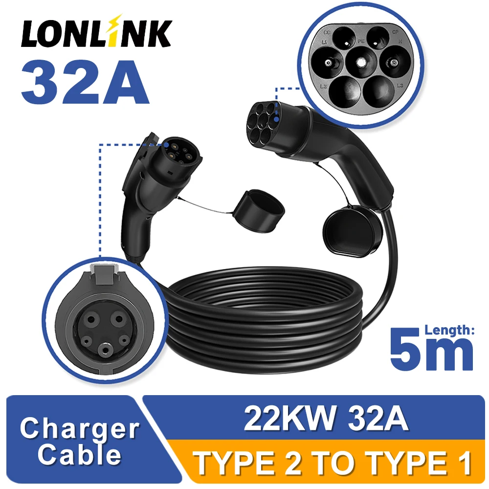Lonlink PortableEV Зарядный кабель типа 2 для 1 32A 7 кВт электромобиль гибридные автомобили