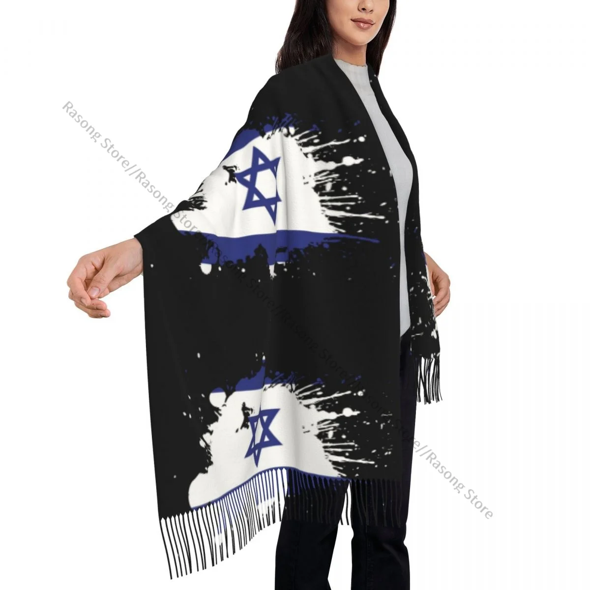 Шарф с кисточками большой размер 196*68 см зимняя теплая шаль из пашмины буфанда