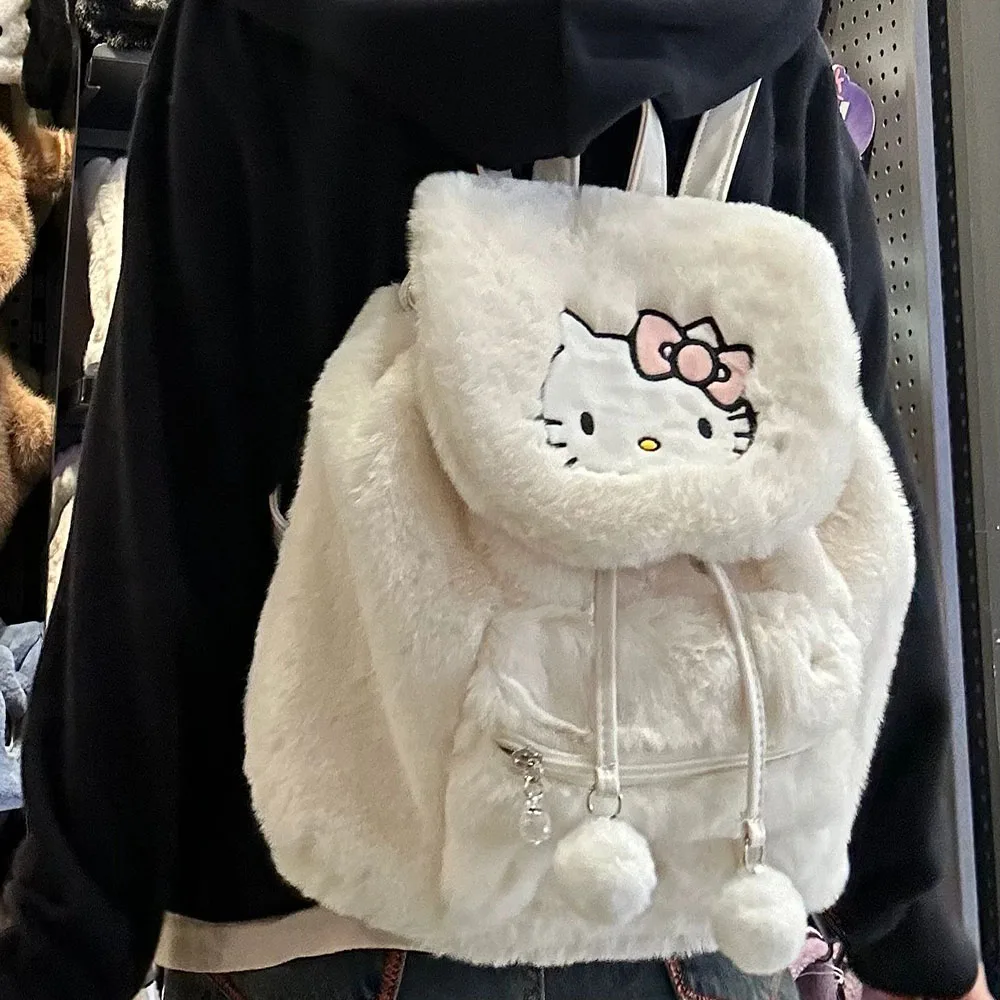 

Новинка 2023, милый плюшевый рюкзак Sanrio с откидной крышкой Hello Kitty Kuromi My Melody, милый женский Повседневный вместительный школьный портфель