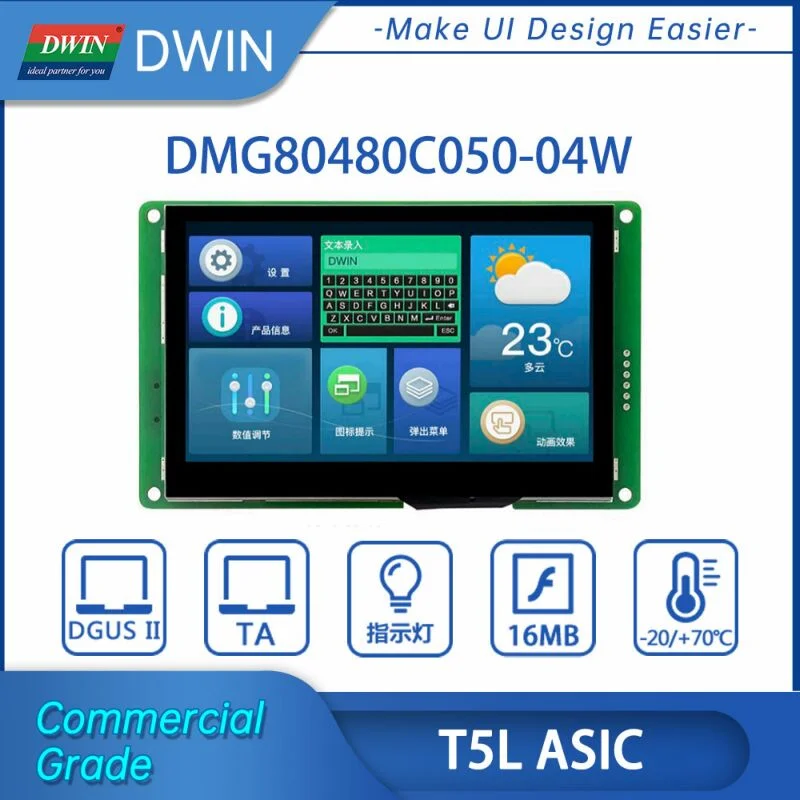 

DWIN HMI 5.0-inch 800*480 Pixels Resolution 262K Colors IPS-TFT-LCD Wide Viewing Angle UART Capacitive Touch Display