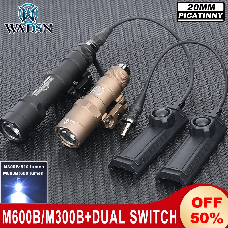 

Wadsn Tactical M600B Flashlight M600 Hunting Weapon LED Torch Surefir M300B Scout Light with Dual Function Switch Fit 20mm Rail