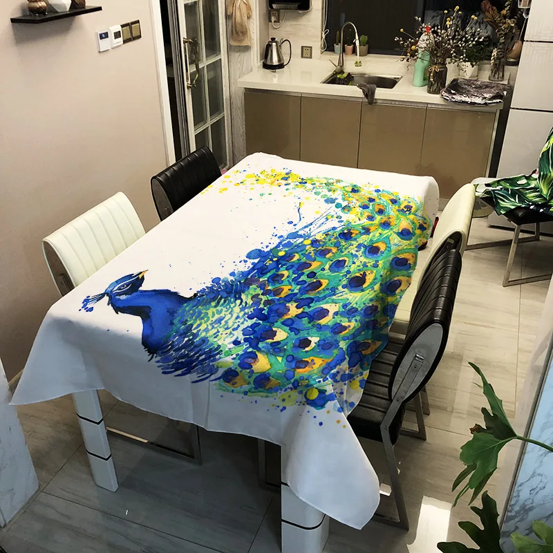 

Peacock Feather Tablecloth Waterproof Heat Insulation Oilproof Living Room Placemat Restaurant Tablecloth Wedding Decor Manteles
