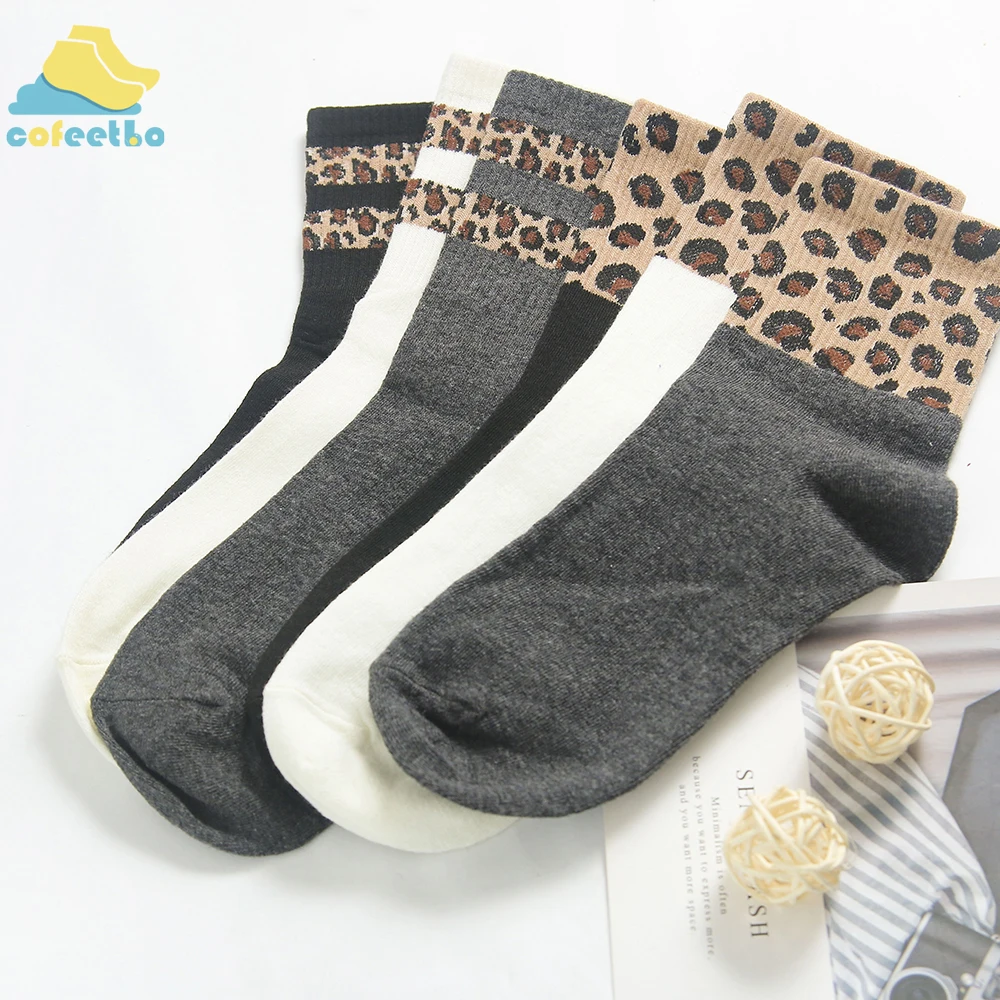 

Women Leopard Socks Spring Autumn Winter Animal Print Cotton Blends Fashion Trendy Vintage Accessories Breathable Footwear