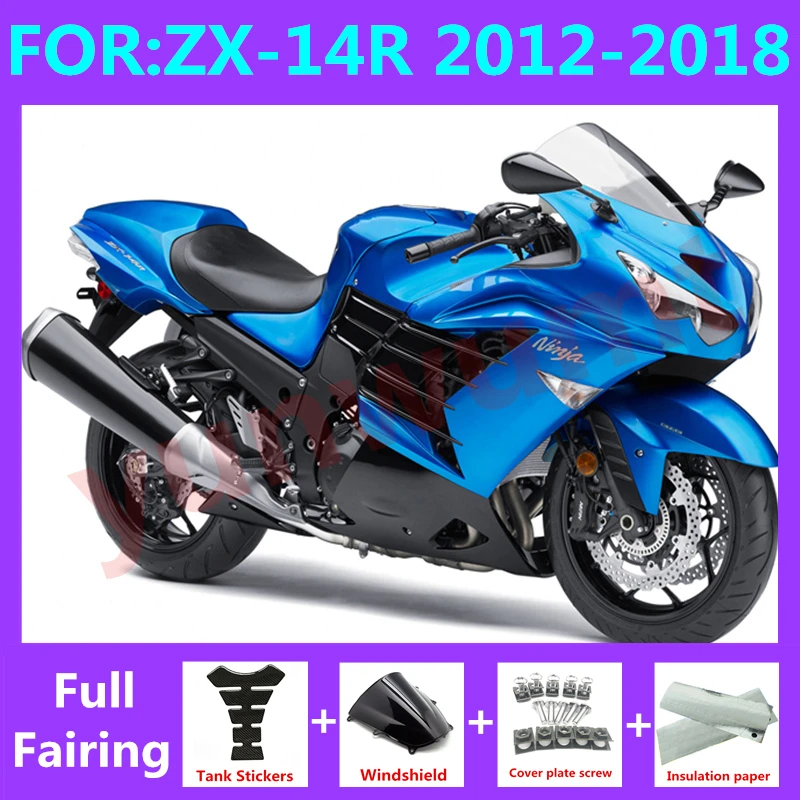 

Комплект обтекателей для мотоцикла, Обтекатели для Ninja ZX-14R 2012 2013 2014 2015 ZX14R zx 14r 12 13 14 15, набор обтекателей для кузова, синий, черный