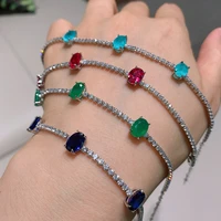 ins rhinestone oval colorful stone bracelet chain hand jewelry for women luxury crystal adjustable tennis chain bracelet bangle