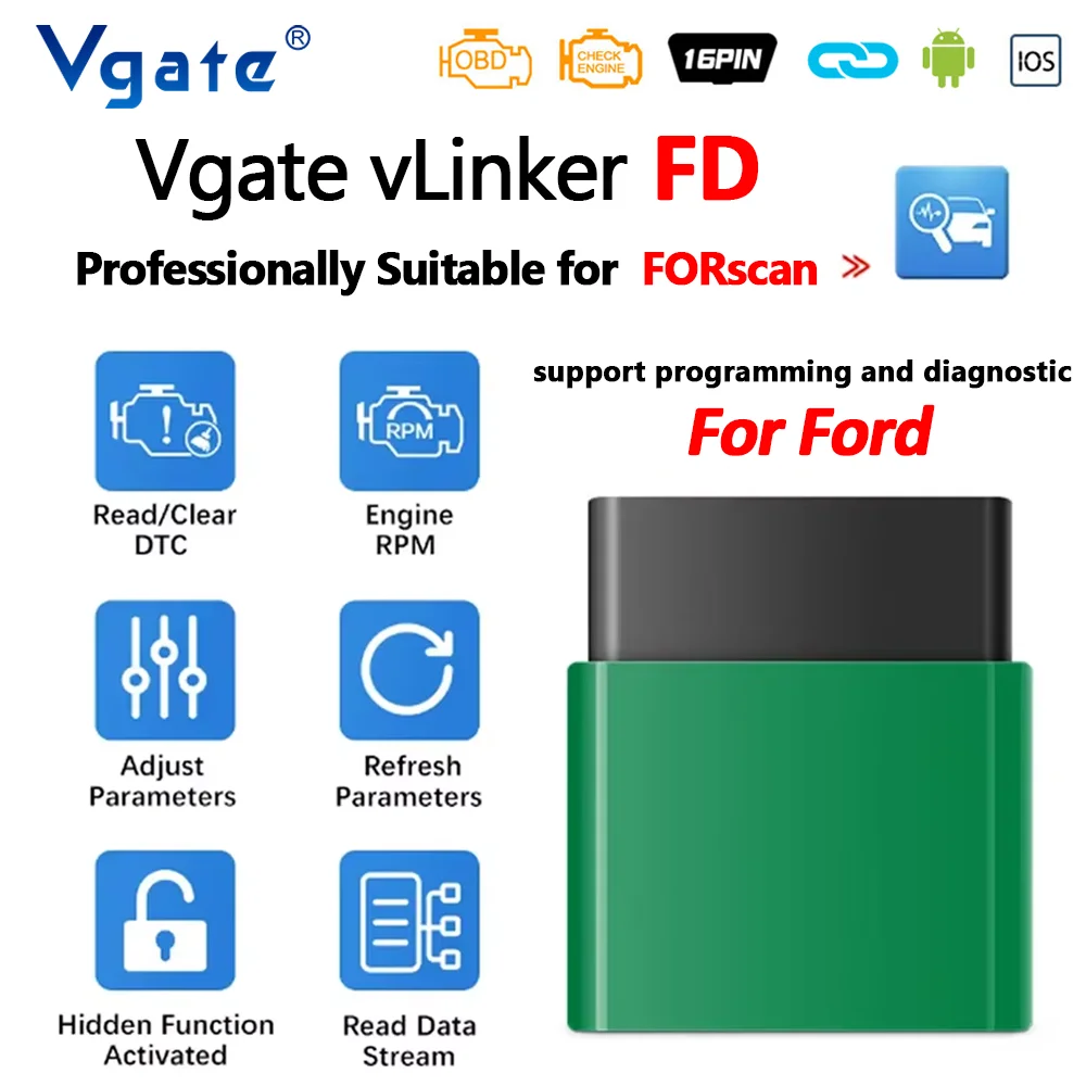 Vgate vLinker FD+ V2.2 ELM327 OBD2 Сканер Bluetooth 4 0 Совместим С Диагностическим Инструментом Ford