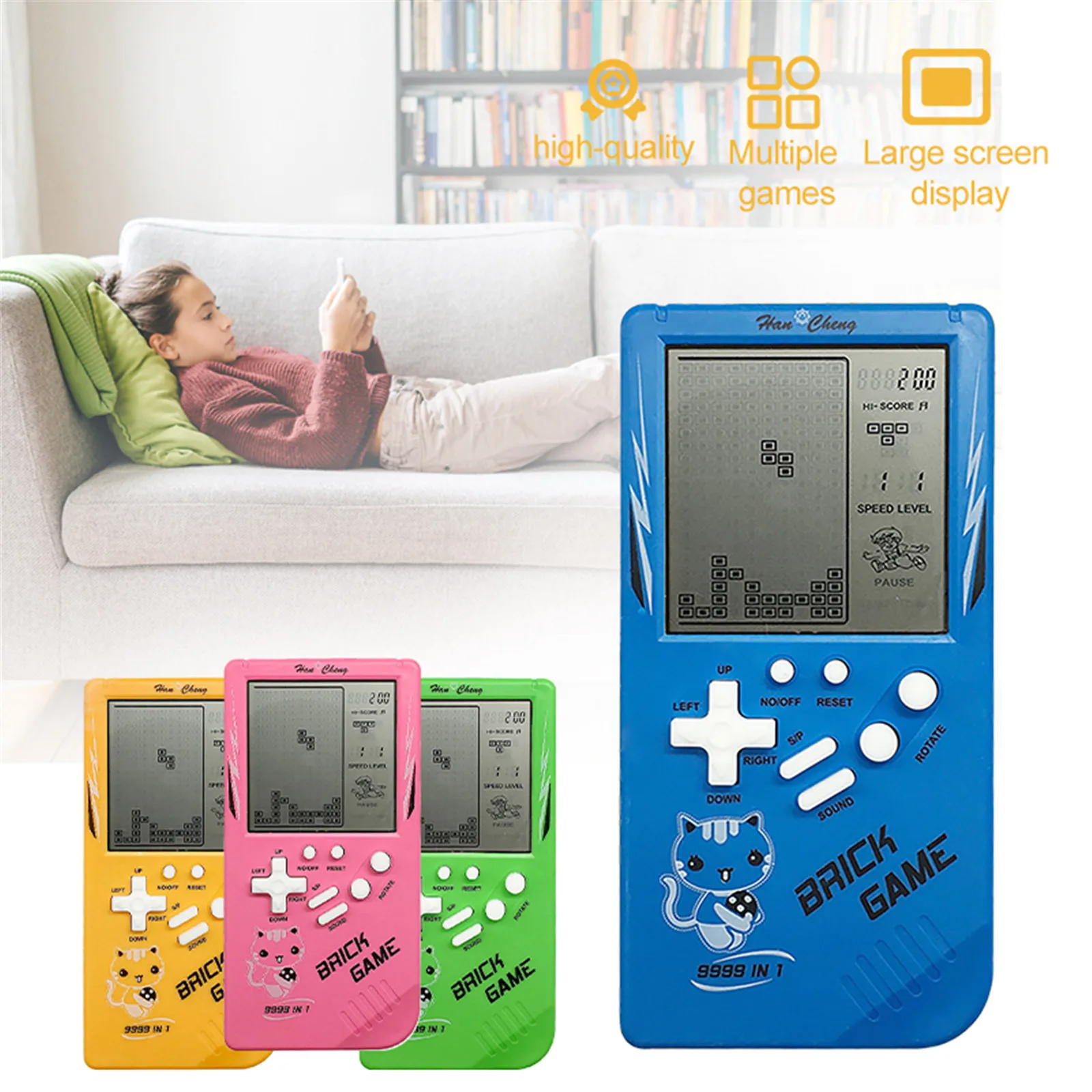 

8090 Nostalgic Classic Tetris Portable Handheld Game Console 3.5 Inches with Large Screen Brick Game Decompression Toy Gift