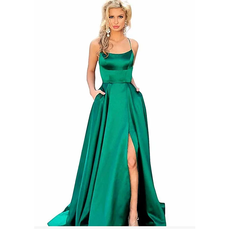 

Sexy Evening Dress with Hollow Back Perspective Satin Cloth Trailing Tail Front Split Dress for Women