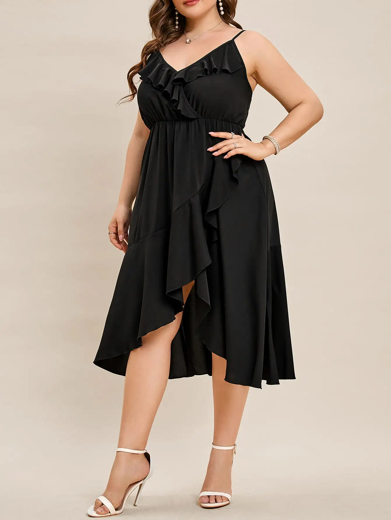 Plus Size Black Summer Midi Dress for Women 2022 V Neck Loose Elegant  A Line Party Cocktail Dresses Large Size Clothing