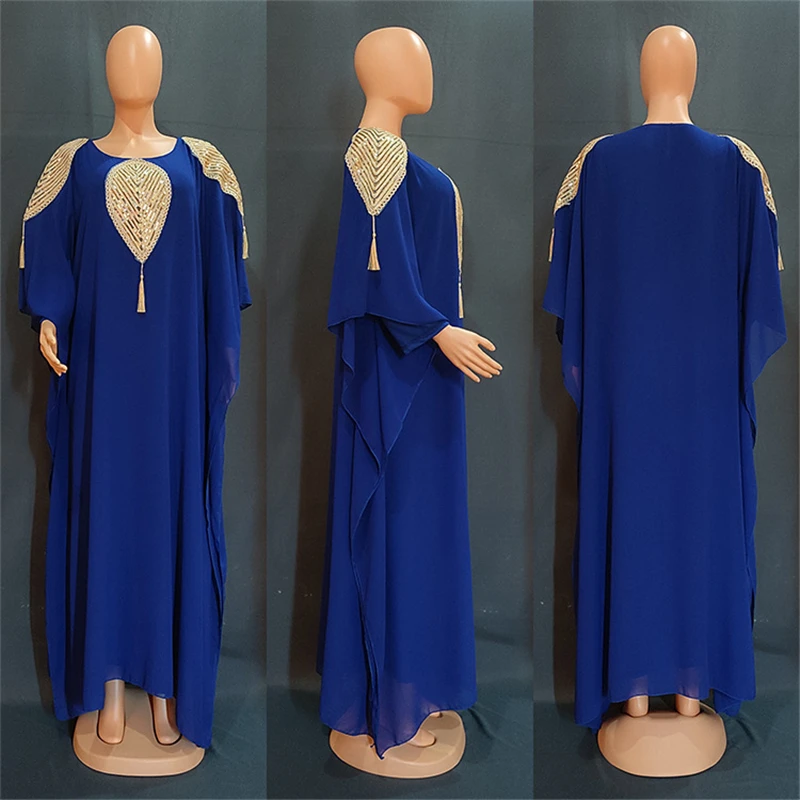 2022 New Muslim Ensemble 2 PCS Set Kaftan Abaya Dress Women Dubai Elegant Gowns African Chiffon Maxi Dress Boubou Djellaba Femme