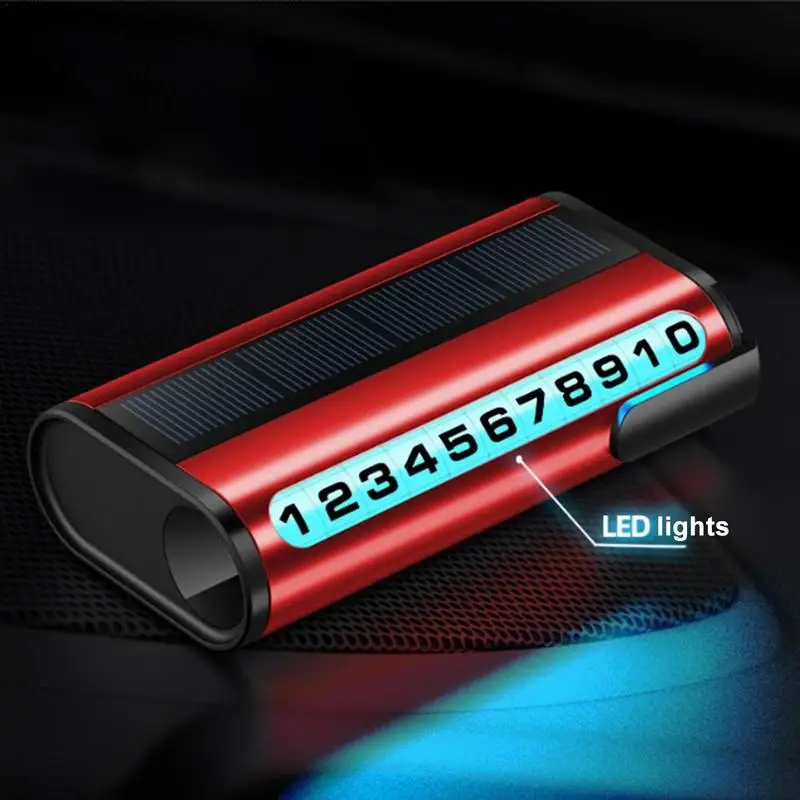 Car Temporary Parking Number Plate Luminous Parking Phone Number Solar Car Temporary Parking Card Accessories Black/Blue/Red
