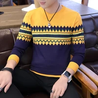 2022 autumn and winter new sweater mens thin pullover sweater top british contrast color sweater