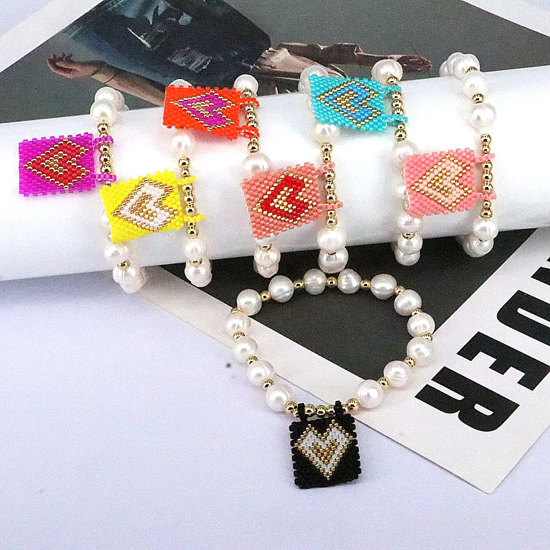 

5 шт. браслет ручной работы из пресноводного жемчуга с бусинами, шарм сердца Миюки, Модный Эластичный жемчуг, драгоценности
