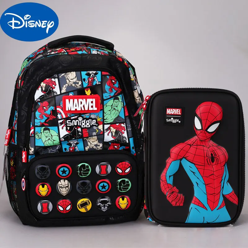 Authentic Disney Marvel School Bag Student Spider-Man Backpack Boys School Bag Wash Bag Lunch Bag