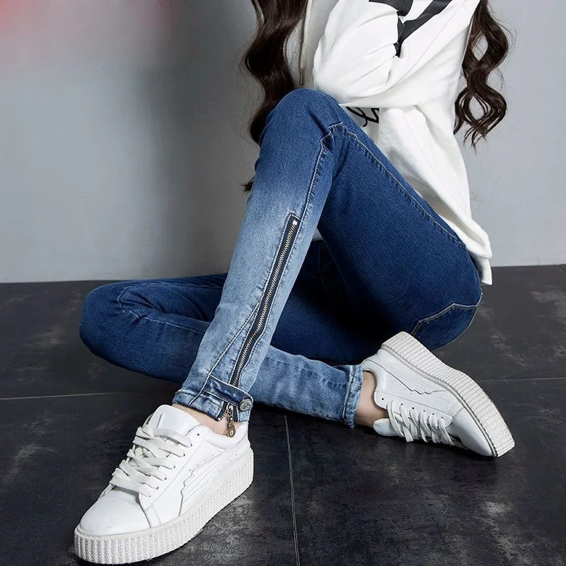 

2021 Spring Autumn Women Pants Vintage Skinny High Waist Elastic Pencil Jeans Waist Jeggings Casual Denim Pants Tight Trousers