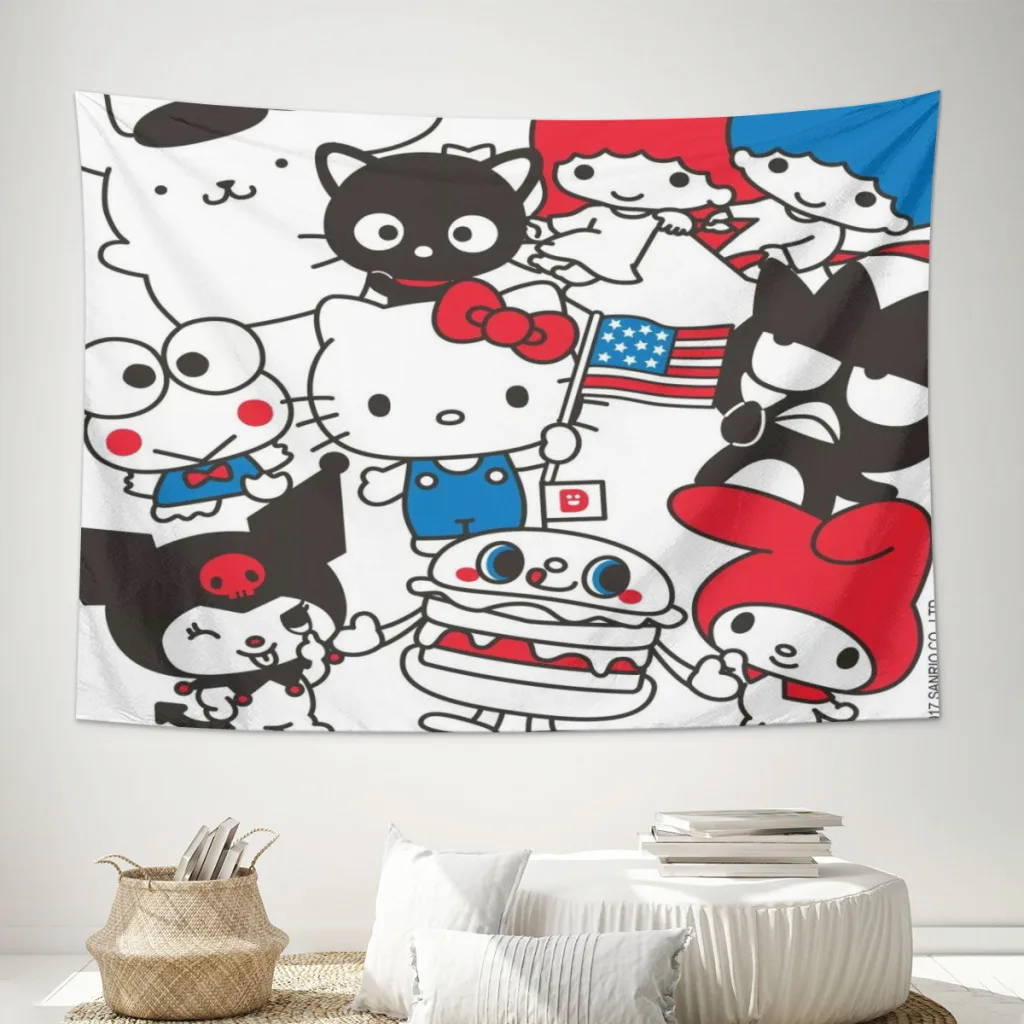 Милый аниме Sanrio Hello Kitty Kawaii гобелен украшения для комнаты спальни Настенный декор