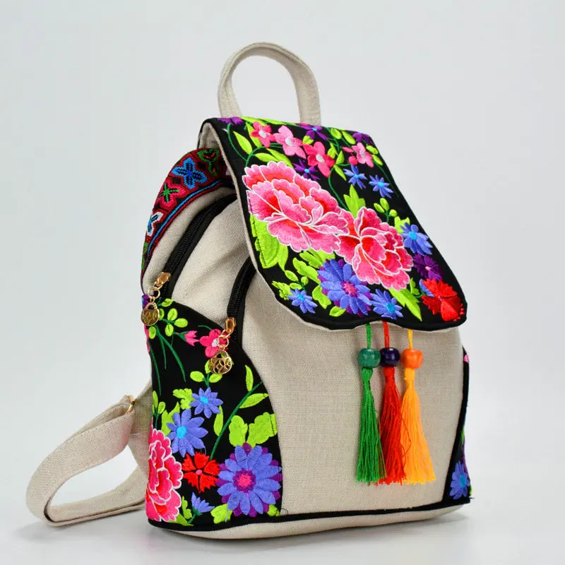 

Модный женский рюкзак из хлопка и льна, оригинальная Льняная сумка с вышивкой, Литературная и художественная маленькая свежая Удобная доро...