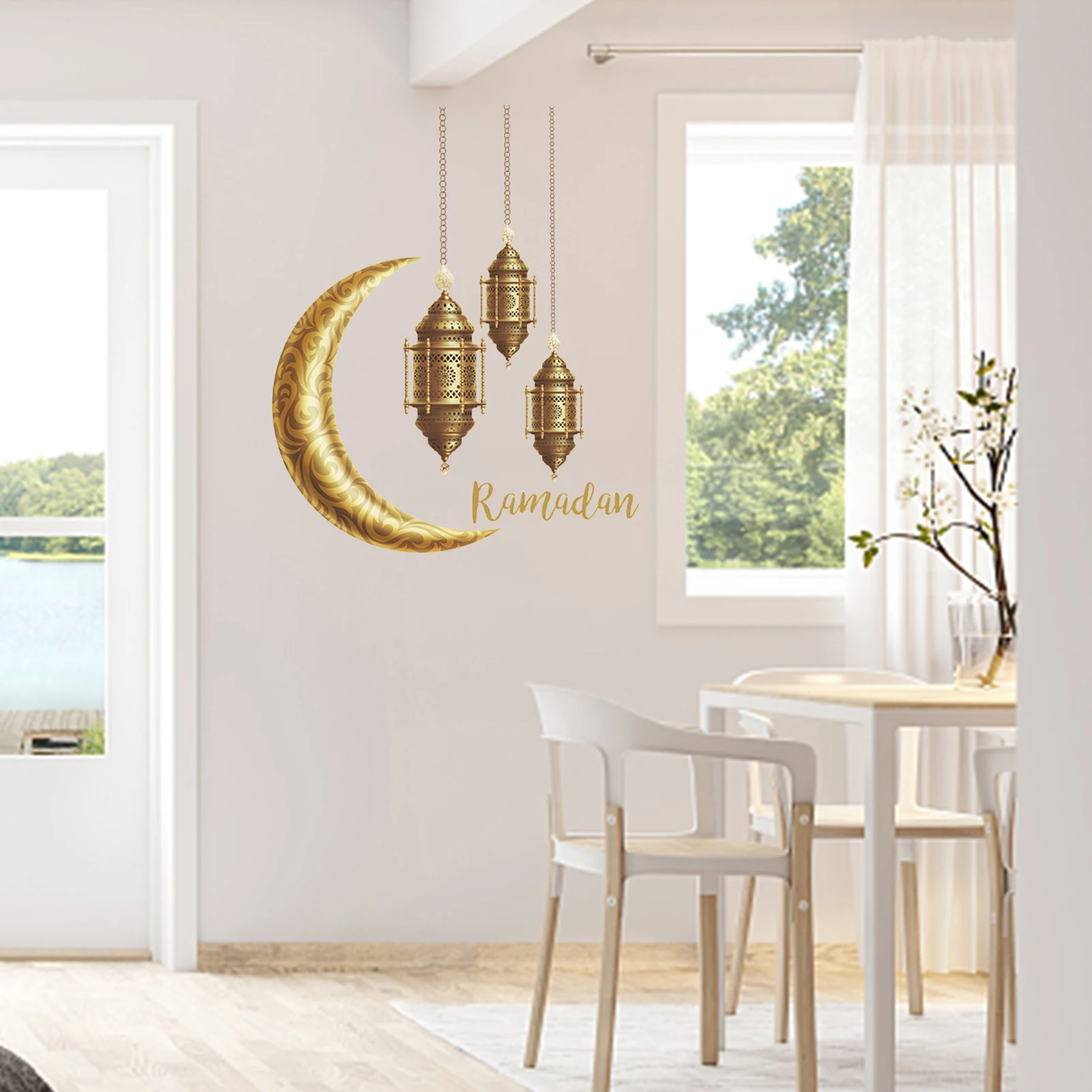 

Islamic Wall Decoration Gold Ramadan Wall Stickers For HomeEid Mubarak Ramadan Moon Lantern Sticker Window Clings Islamic Muslim