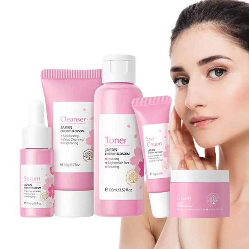 

Cherry blossom Facial Cream set Moisturizing Brightening face Cleansing Set Anti Wrinkle Anti Aging Brighten Essence Cream