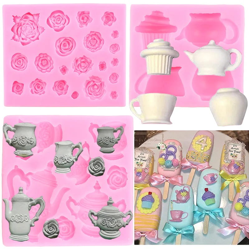 Форма для чайной вечеринки торта помадки чайный горшок искусственная Роза форма