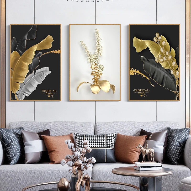 Настенная картина с абстрактными листьями и цветами в скандинавском стиле