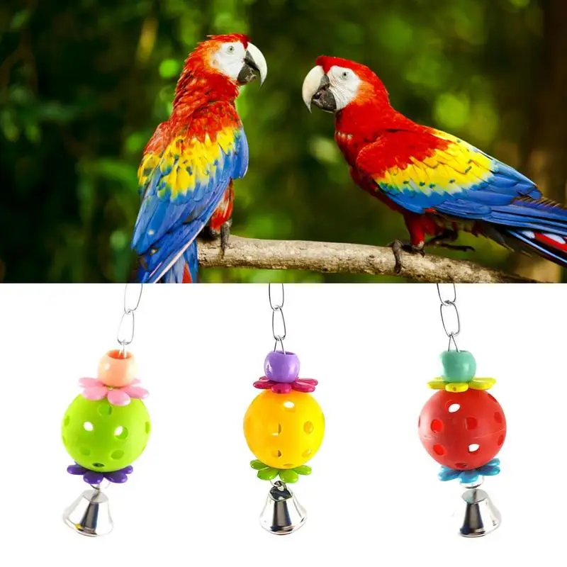 

Bird Ball With Bell Parrot Chew Ball Swing Cage Hanging Rattle For Climbing Biting Random Color Pet Supplies Cage Accessories
